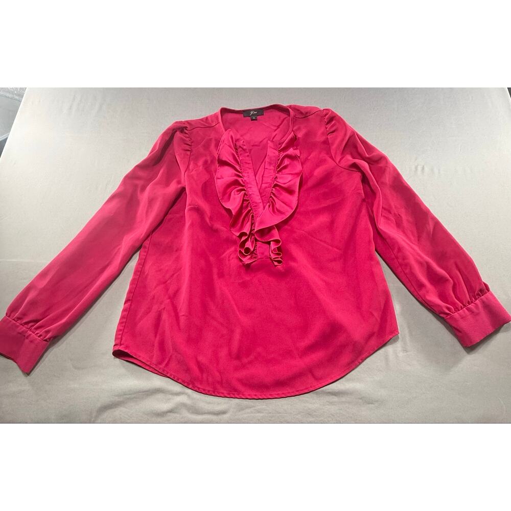 J.Crew Factory Women’s Fuchsia Ruffle Front Blouse Long Sleeve Size small